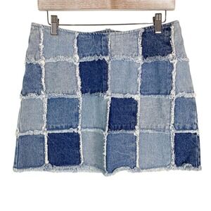 Zana‎ Di Y2K Denim Patchwork Mini Skirt 11 Blue Distressed Frayed Bratz Festival